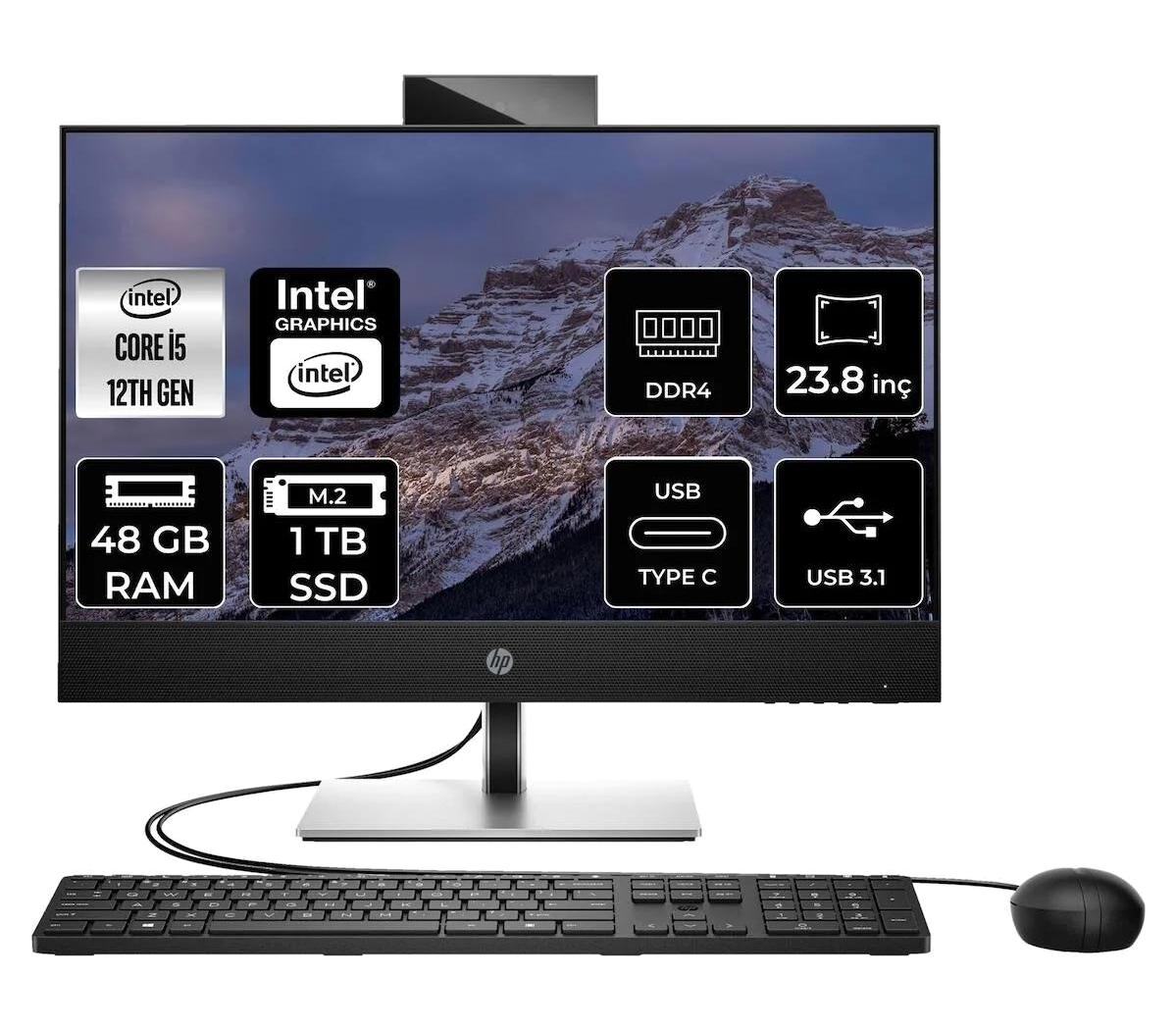 Hp ProOne 440 G9 6D379EA Dahili UHD Graphics Intel Core i5 12400T 48 GB Ram 1 TB SSD 23.8 inç Full HD Freedos All In One Bilgisayar