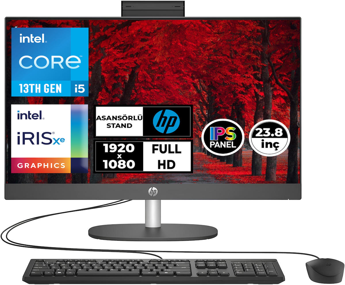 Hp ProOne 240 G10 8T2W5ES020 Dahili Iris Xe Graphics Intel Core i5 1335U 32 GB Ram 2 TB SSD 23.8 inç Full HD Windows 11 Pro All In One Bilgisayar