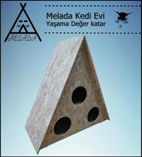 Melada 78x76x35 cm Üçgen Su Geçirmez Dış Mekan Kedi Evi Ahşap Rengi