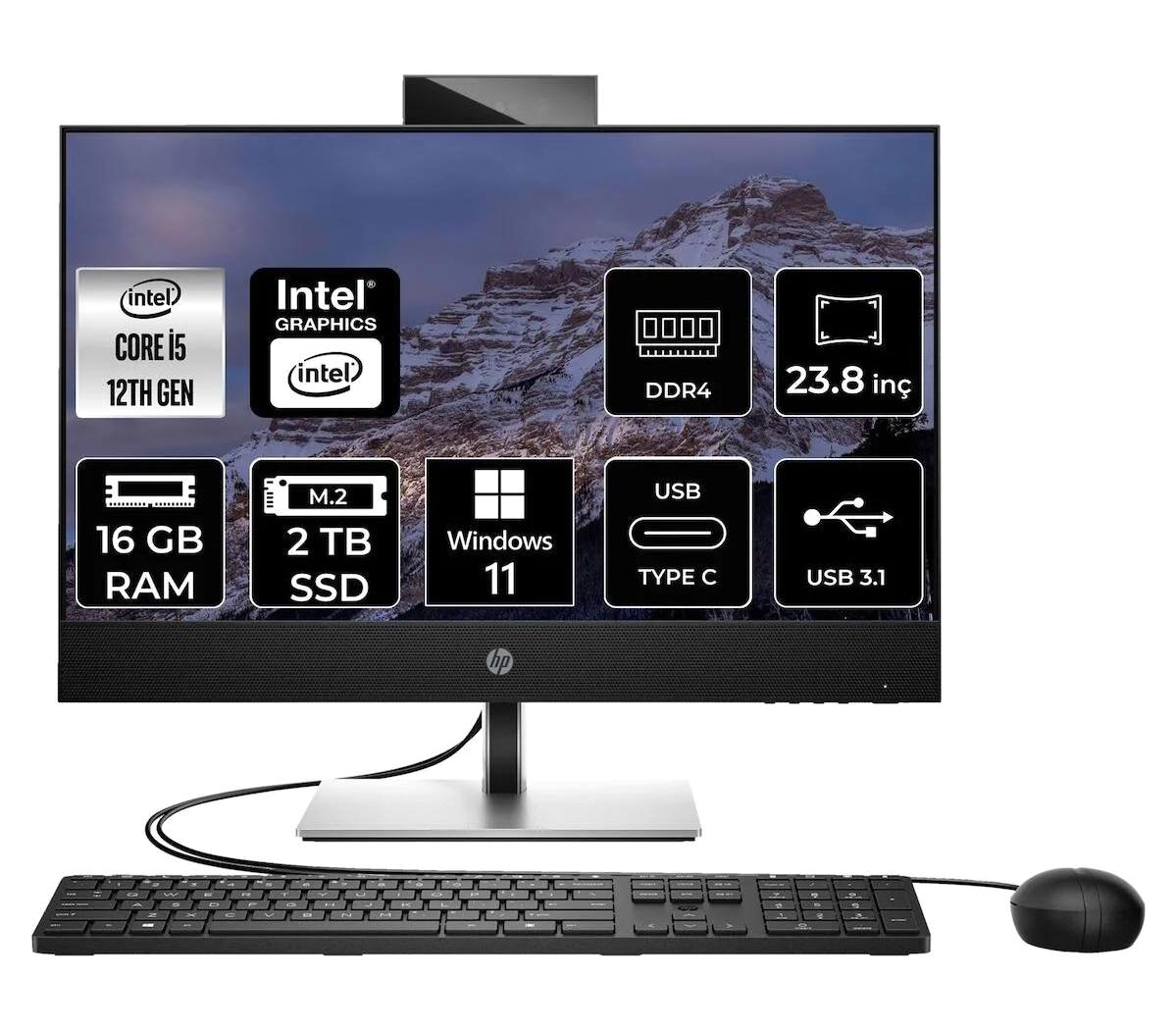Hp ProOne 440 G9 6D379EA Dahili UHD Graphics Intel Core i5 12400T 16 GB Ram 2 TB SSD 23.8 inç Full HD Windows 11 Pro All In One Bilgisayar