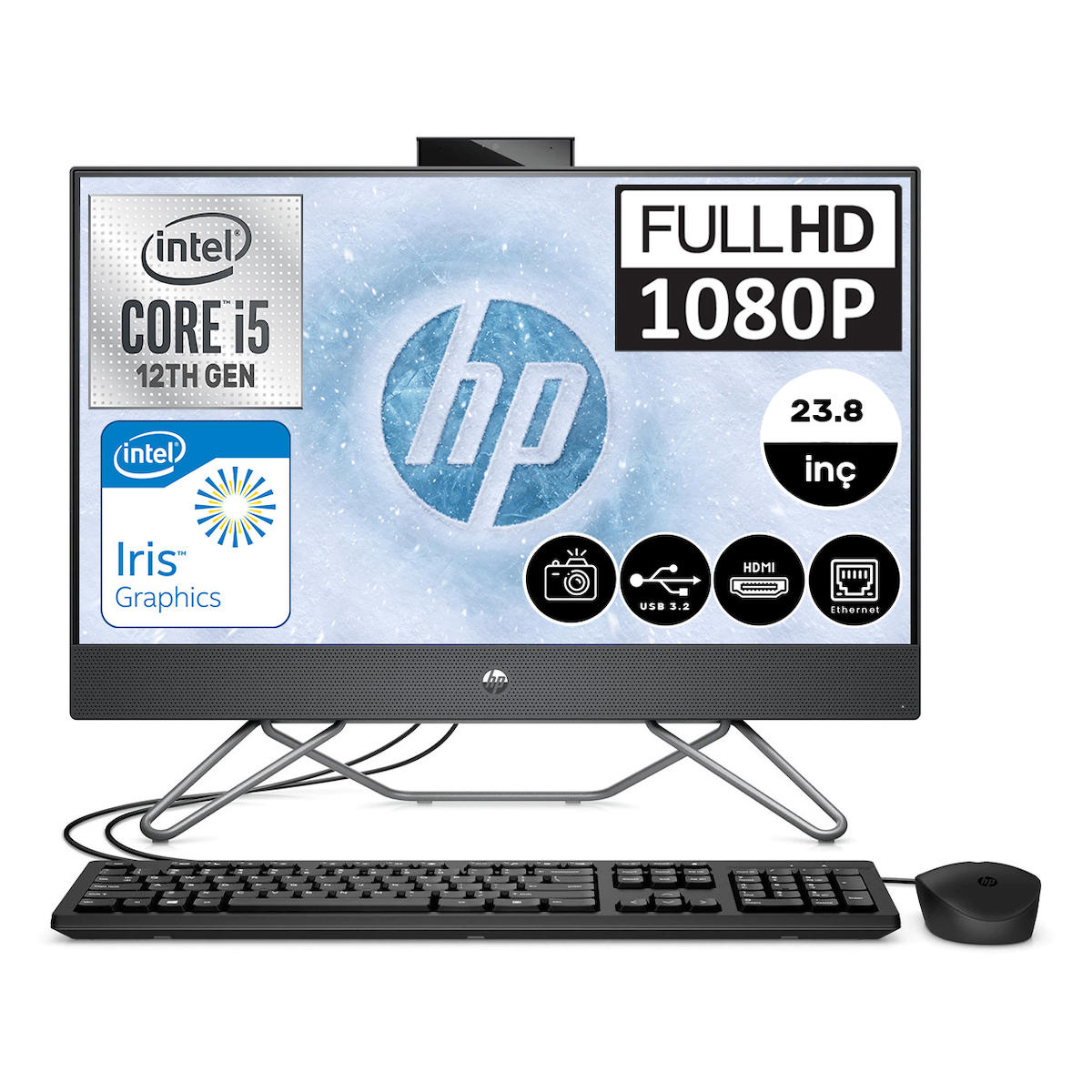 Hp 6D383EAWH10 Dahili Iris Xe Graphics Intel Core i5 1235U 64 GB Ram 512 GB SSD 23.8 inç Full HD Freedos All In One Bilgisayar
