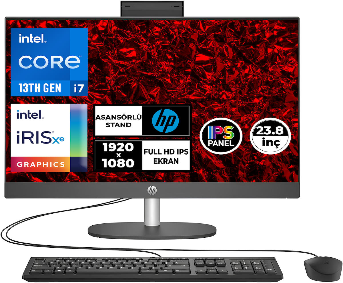 Hp ProOne 240 G10 8T2W7ES012 Dahili Iris Xe Graphics Intel Core i7 1355U 32 GB Ram 512 GB SSD 23.8 inç Full HD Windows 11 Pro All In One Bilgisayar