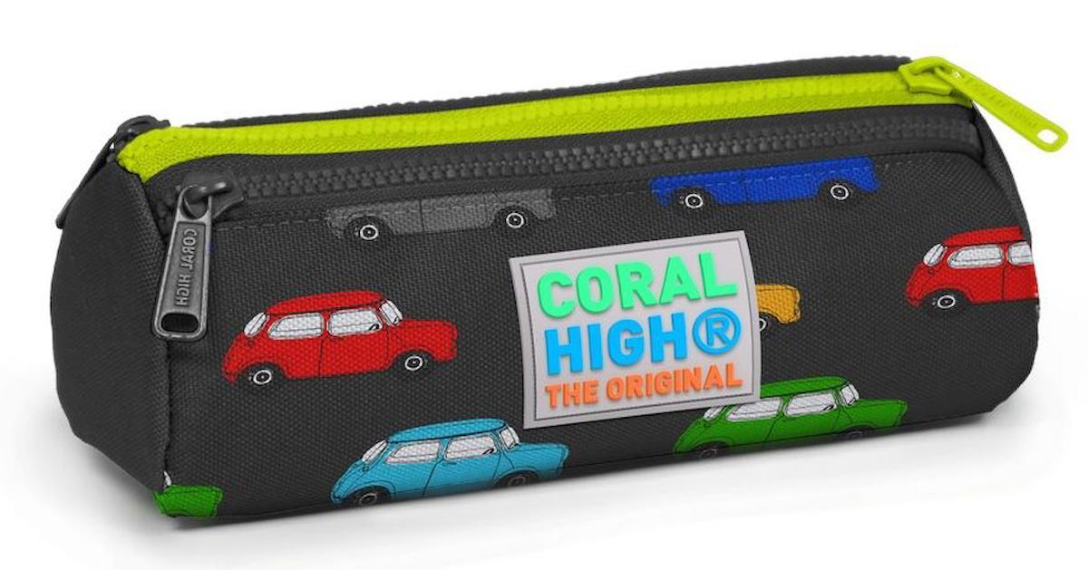 Coral High Kids Renkli Düz Bez Bölmeli Tek Gözlü Arabalı Dikdörtgen Cüzdan Kalem Kutusu