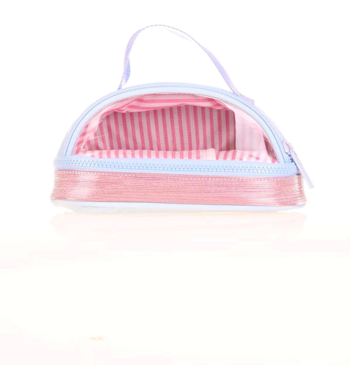 Kaukko K2681 Pembe Düz Şeffaf Bölmeli Çift Gözlü Oval Cüzdan Kalem Kutusu