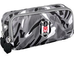 Me Çanta Beşiktaş Lisanslı Gri Düz Bez Bölmeli Çift Gözlü Dikdörtgen Cüzdan Kalem Kutusu