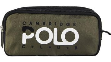 Cambridge Polo Club Preppy Yeşil Düz Bez Bölmeli Çift Gözlü Dikdörtgen Cüzdan Kalem Kutusu