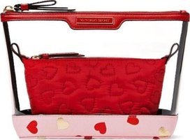 Victoria's Secret Beauty Kırmızı Kalpli Şeffaf Pvc Orta Boy Seyahat Makyaj Çantası