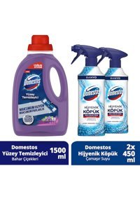Domestos Bahar Çiçekleri Kokulu Yüzey Temizleyici 1.5 lt + Domestos Hijyenik Köpük Çamaşır Suyu 2x450 ml