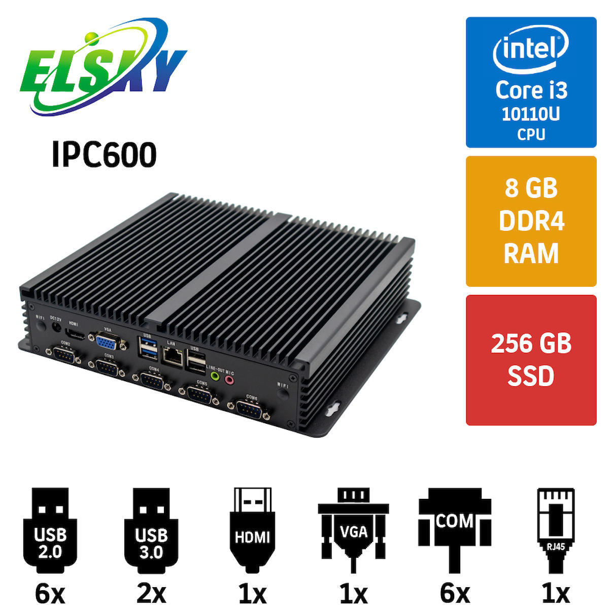 Elsky IPC600 Dahili Intel UHD Graphics Intel Core i3 10110U 8 GB 256 GB Mini Pc