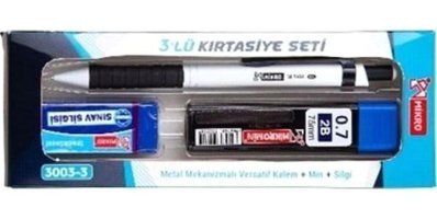 Mikro 3003-3 Silgili Metal Metalik Beyaz 0.7 mm Versatil Kalem + Silgi