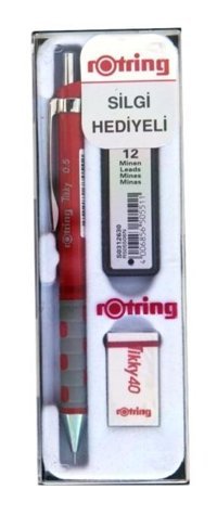 Rotring Tikky Rd Silgili Krom Metalik Kırmızı 0.7 mm Versatil Kalem
