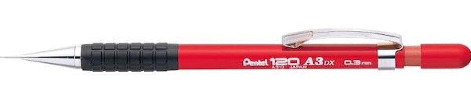 Pentel 120 A3DX Silgili Metal Metalik Kırmızı 0.3 mm Versatil Kalem