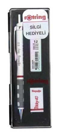 Rotring Tikky Silgili Krom Metalik Beyaz 0.5 mm Versatil Kalem