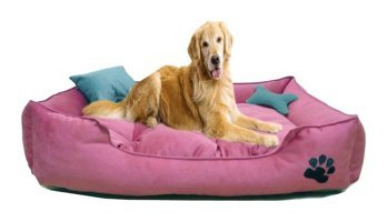 Mavi Vitrin İşlemeli Yıkanabilir Büyük Irk İç Mekan Köpek Yatağı Pembe