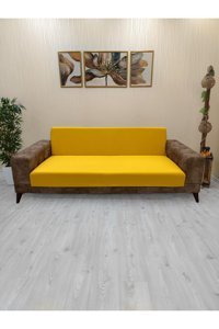 Afd Collection Polyester Süngersiz Düz Giydirmeli Lastikli Sarı Tekli Koltuk Örtüsü 60x190 cm