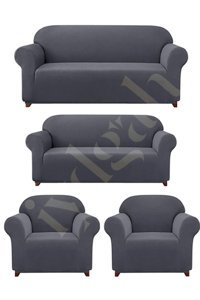 Iydgah Polyester Likralı Süngersiz Düz Giydirmeli Bordo 3-2-1-1 Koltuk Örtüsü 110x120 cm