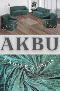 Akbu Kadife Süngersiz Düz Giydirmeli Lastikli Yeşil Dörtlü Koltuk Örtüsü 180x230 cm