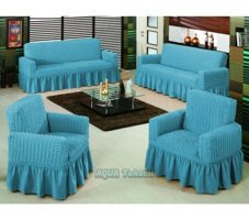 Elgeyar Pamuklu - Polyester Bürümcük Jakarlı Süngersiz Armürlü Giydirmeli Turkuaz Sekizli Koltuk Örtüsü 183x230 cm