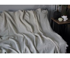 Brevis Müslin Saçaklı Süngersiz Düz Bej Tekli Koltuk Örtüsü 230x250 cm