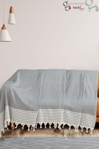 Fabric Box Elmas Pamuklu Saçaklı Süngersiz Geometrik Desenli Kaymaz Gri Tekli Koltuk Örtüsü 170x301 cm