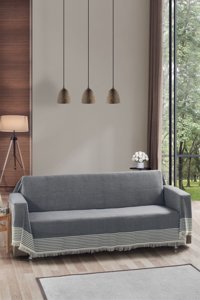Vagonik Royal Pamuklu - Polyester Polar Saçaklı Süngersiz Düz Lacivert Tekli Koltuk Örtüsü 180x300 cm