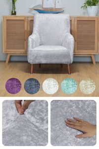 Faiend Kadife Süngersiz Düz Giydirmeli Gri Tekli Koltuk Örtüsü 120x80 cm