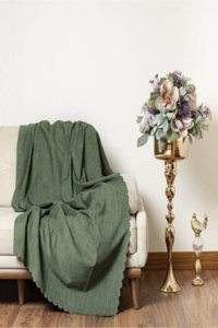 Bursalı Polyester Kanvas Jakarlı Süngersiz Düz Yeşil Üçlü Koltuk Örtüsü 160x200 cm