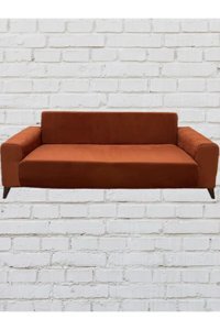Şahane Ev Mikro Kadife Likralı Jakarlı Süngersiz Çizgili Giydirmeli Lastikli Kiremit Üçlü Koltuk Örtüsü 140 cm