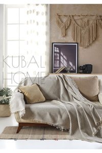 Kubal Home Bella Pamuklu Püsküllü Süngersiz Çizgili Antrasit Tekli Koltuk Örtüsü 170x220 cm