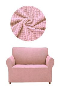Elgeyar Polyester Likralı Jakarlı Süngersiz Armürlü Giydirmeli Pembe İkili Koltuk Örtüsü 140x180 cm