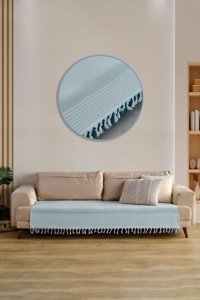 Vagonik Sofia Pamuklu Polar Saçaklı Süngersiz Düz Mavi Tekli Koltuk Örtüsü 115x201 cm