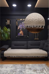 Star Home Collections Pamuklu Polar Saçaklı Süngersiz Geometrik Desenli Kahverengi Tekli Koltuk Örtüsü 120x220 cm