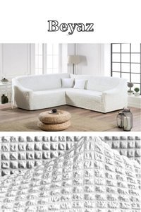 Furkanticaret Polyester Bürümcük Süngerli Kapitone Giydirmeli Krem L Koltuk Koltuk Örtüsü 180x230 cm