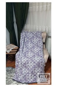 Mandaş Pamuklu Saçaklı Süngersiz Geometrik Desenli Mor Tekli Koltuk Örtüsü 170x220 cm