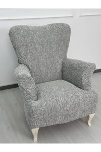 Defne Home Pamuklu - Polyester Likralı Jakarlı Süngersiz Armürlü Giydirmeli Gri Tekli Koltuk Örtüsü 75x120 cm