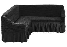 Elgeyar Pamuklu - Polyester Bürümcük Jakarlı Süngersiz Armürlü Giydirmeli Siyah Dörtlü Koltuk Örtüsü 180x350 cm