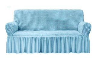 Uytm Polyester Bürümcük-Likralı Drapeli Süngerli Çizgili Giydirmeli Turkuaz Tekli Koltuk Örtüsü 230x180 cm