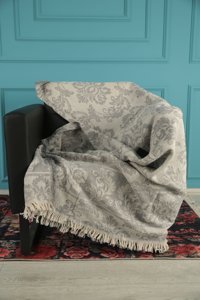 Star Home Collections Pamuklu Polar Saçaklı Süngersiz Çiçek Desenli Gri Tekli Koltuk Örtüsü 170x220 cm