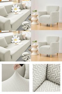 Faiend Polyester Jakarlı Süngersiz Tuğla Desenli Giydirmeli Bej 3-3-1-1 Koltuk Örtüsü 230x180 cm