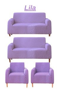 Uytm Polyester Bürümcük-Likralı Süngerli Çizgili Giydirmeli Mor Dörtlü Koltuk Örtüsü 180x230 cm