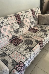 Savana Polyester Örgü Saçaklı Süngersiz Geometrik Desenli Su Geçirmez Gri Üçlü Koltuk Örtüsü 150x200 cm