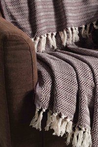 Evim Pamuklu Kanvas Püsküllü Süngersiz Armürlü Bej Üçlü Koltuk Örtüsü 130x170 cm