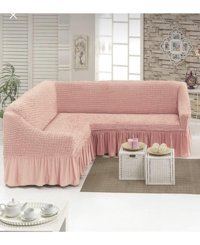 Özmakan Pamuklu - Polyester Bürümcük Jakarlı Süngersiz Düz Giydirmeli Pembe Dörtlü Koltuk Örtüsü 300x500 cm