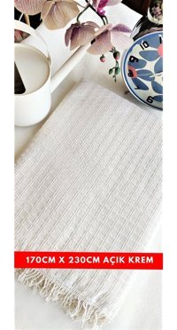 A.Z.H. Windores Pamuklu - Polyester Süngersiz Armürlü Krem Tekli Koltuk Örtüsü 170x230 cm