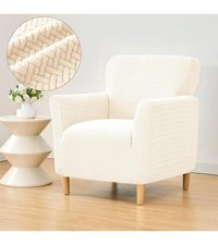 Hanemce Pamuklu - Polyester Likralı Süngersiz Tuğla Desenli Giydirmeli Bej Tekli Koltuk Örtüsü 50x85 cm