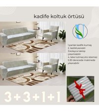 Uy Style Tekstil Kadife Süngerli Armürlü Giydirmeli Bej Dörtlü Koltuk Örtüsü 180x230 cm