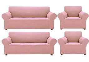 Elgeyar Polyester Likralı Jakarlı Süngersiz Armürlü Giydirmeli Pembe Sekizli Koltuk Örtüsü 180x230 cm