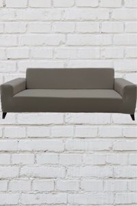 Şahane Ev Mikro Polyester Likralı Jakarlı Süngersiz Düz Giydirmeli Lastikli Kahverengi Üçlü Koltuk Örtüsü 27x32 cm