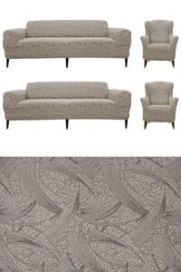 Heytgah Pamuklu Süngersiz Soyut Desenli Giydirmeli Krem 3-3-1-1 Koltuk Örtüsü 230x180 cm
