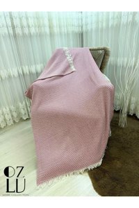 Özlü Home Pamuklu - Polyester Örgü Saçaklı Süngersiz Çizgili Kiremit Tekli Koltuk Örtüsü 170x210 cm